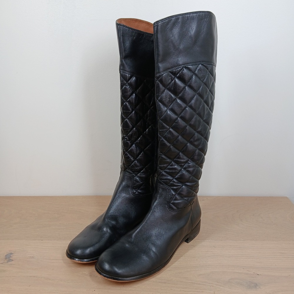 Corso Como Riding Boots Women's 6.5 Black Leather Quilted Side Zip Equestrian